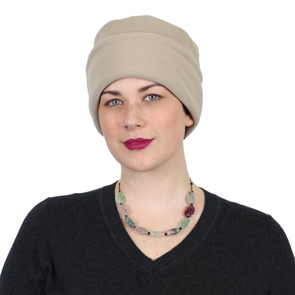 Luxury Fleece Pillbox Hat for Women Chemo Hat (Beige)