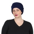 thumbnail image 1 of Luxury Fleece Pillbox Hat for Women Chemo Hat (Navy), 1 of 2