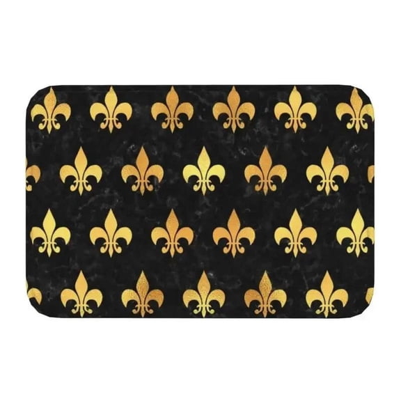 Luxury Fleur De Lis Black And Gold Front Door Mat Indoor Lily Flower Fleur-De-Lys Doormat Garden Garage Entrance Rug Carpet