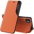 thumbnail image 1 of Luxury Flip Case for Apple iPhone 13 Mini, Premium PU Leather Smart Sleep/Wake Up Function Smart View Window Business Phone Case for Apple iPhone 13 Mini (Not 13) BX Orange, 1 of 8
