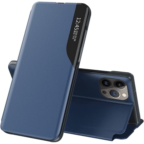 Luxury Flip Case for Apple iPhone 13 Pro, Premium PU Leather Smart Sleep/Wake Up Function Smart View Window Business Phone Case for Apple iPhone 13 Pro (Not 13) Blue