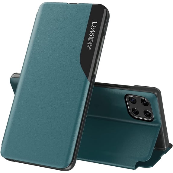 Luxury Flip Case for Samsung Galaxy A22 5G (Not 4g), Premium PU Leather Smart Sleep/Wake Up Function Smart View Window Business Phone Case for Samsung Galaxy A22 5G Green