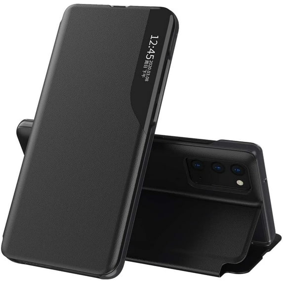 Luxury Flip Case for Samsung Galaxy S20 FE 2022, Premium PU Leather Smart Sleep/Wake Up Function Smart View Window Business Phone Case for Samsung Galaxy S20 FE BX Black