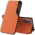 thumbnail image 1 of Luxury Flip Case for Samsung Galaxy S21 FE (Not S21), Premium PU Leather Smart Sleep/Wake Up Function Smart View Window Business Phone Case for Samsung Galaxy S21 FE BX Orange, 1 of 9