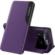 Luxury Flip Case for Xiaomi Poco X4 Pro 5G Not 4G, Premium PU Leather Smart Sleep/Wake Up Function Smart View Window Business Phone Case for Xiaomi Poco X4 Pro 5G BX Purple