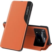 Luxury Flip Case for Xiaomi Poco X4 Pro 5G Not 4G, Premium PU Leather Smart Sleep/Wake Up Function Smart View Window Business Phone Case for Xiaomi Poco X4 Pro 5G BX Orange