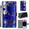 thumbnail image 1 of Luxury Flip Wallet Case for iPhone 14 Pro Max, with Kickstand Credit Card Holder Slot Cute Pattern Magnetic Clasp Premium PU Leather Protective Case with Wrist Strap - Blue Rose + Golden Butterfly, 1 of 10