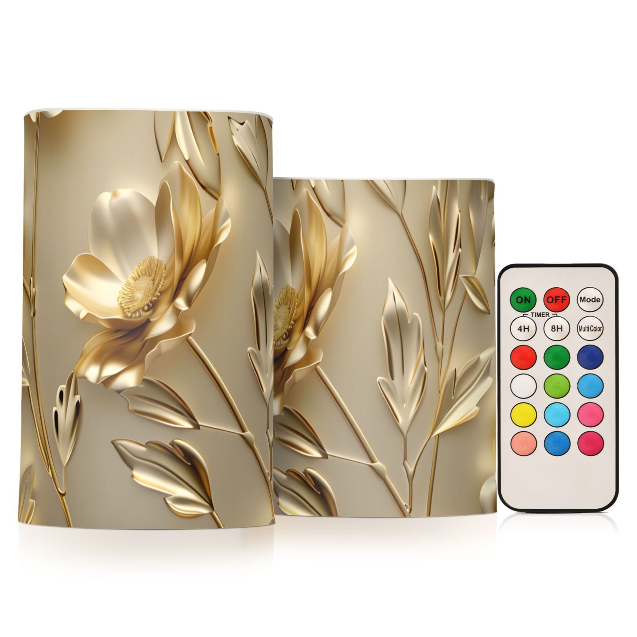 Luxury Flower and Leaf Flameless Candles with Remote Timer LED Battery Operated Flickering Candle Light for Festival Wedding Home Party
