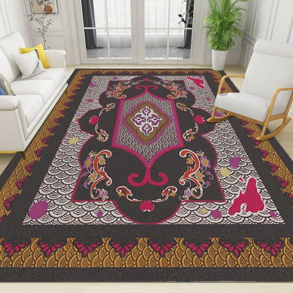 Luxury Flowers Area Rug, Mandala Floral Pattern Living Room Rug Soft Short Pile Non-Slip Non-Shedding Washable Bathroom Decor Carpet for Music Room Balcony School Studio 4x5ft