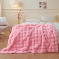 thumbnail image 1 of Luxury Fluffy Faux Rabbit Fur Blanket, Plush Fuzzy Bubble Waffle Throw Couch Sofa, Cozy Comfy Furry Bed Blanket Home Decoration, Aesthetic Shaggy Throw for Bedroom Living Room, 60x90, Pink, 1 of 8