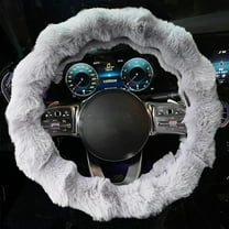 Luxury Fluffy Winter Car Steering Wheel Cover for Women, Fuzzy Cute Steering Wheel Cover Soft Warm Furry Auto Plush Fur Vehicle Steering Wheel Protector Waved (Gray)