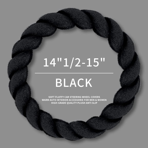 Luxury Fluffy Winter Car Steering Wheel Cover for Women Soft Warm Plush Cute Auto Accessories for Vehicle, Sedan, Universal, Fuzzy, Anti Slip, Black, Standard Size, 14.75-15.15 Inch