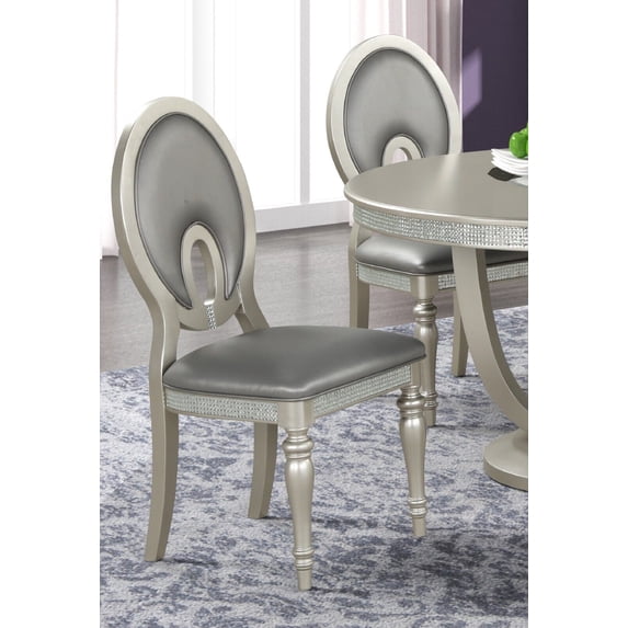 Luxury Formal Glam 4pc Dining Set Chair Oval Shape Silver Champagne Finish