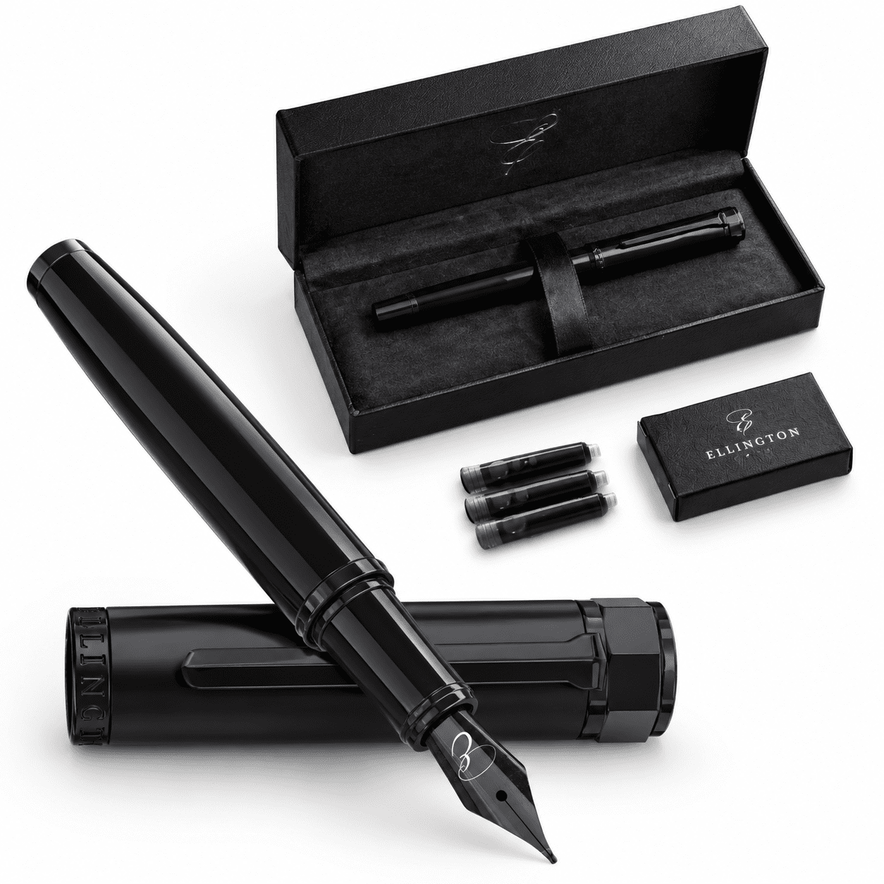 Luxury Fountain Pen Set, The Stealth (3 Ink Cartridges), Fine Nib ...