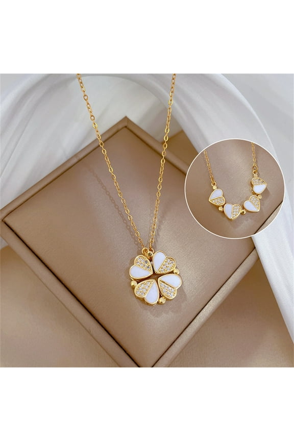 Luxury Four Leaf Clover Pendant Necklace Stainless Steel Crystal Heart Jewelry For Women Gift