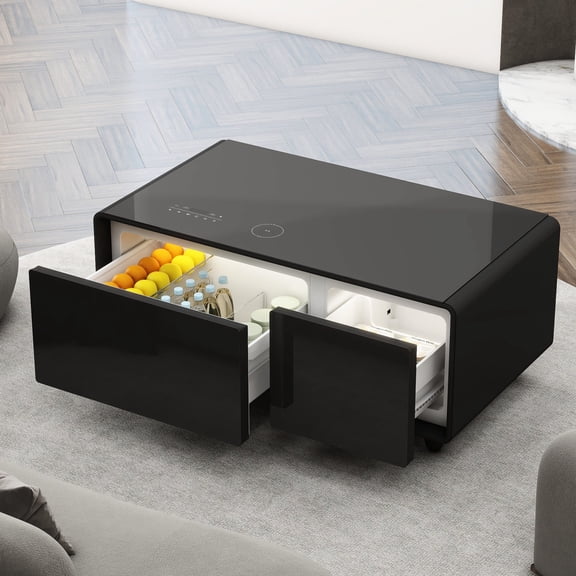 Luxury Freestanding Coffee Table | Adjustable Refrigeration, Wireless Charging & Sliding Storage Box | ABS Material | Prevent Beverage Warming & Battery Shortage