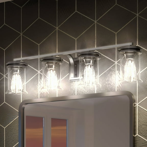 Luxury French Country Indoor Bath Fixture, 7.25''H x 33.25''W, with English Country Style Elements, Colonial Design, Brushed Nickel Finish and Clear Seeded, UHP3770