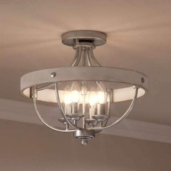 Luxury French Country Indoor Ceiling Light, 12.625''H x 15.25''W, with English Country Style Elements, Colonial Design, Galvanized Steel Finish, UHP3440