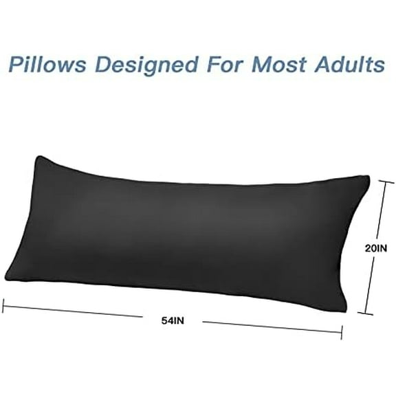 Luxury Full Body Pillow Insert with Fiber Cover - Ultra Soft Body Pillow for Sleeping - Breathable Long Bed Pillow Insert, 20"x54"(Black, with Cover)