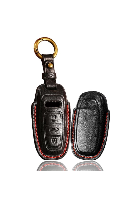 Luxury Full-Coverage Leather Key Fob Case with Type C Keychain for Audi A6 A7 A8 Q7 Q8 C8 E-Tron 2020 Keyless Entry Remote Keychain (Type C)