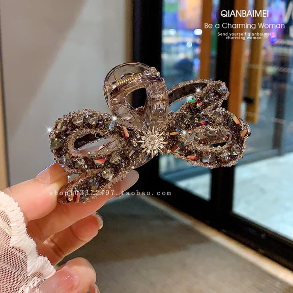 "Luxury Full-Crystal Bow Hair Claw Clip – Elegant Updo Hair Clip, Korean-Style Volumizing Hair Accessory, High-End Hair Grip for Back of Head"