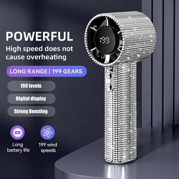 Luxury Full Diamond Portable Handheld Mini Fan, USB-C Rechargeable Turbo Fan, Speed Ajustable Quiet Fan, Summer Gift Box