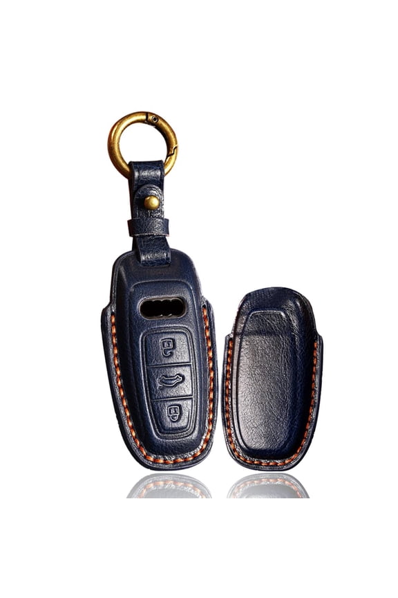 Luxury Full-Protection Leather Key Fob Cover with Type C Keychain for Audi A6 A7 A8 Q7 Q8 C8 E-Tron 2020 Keyless Entry Remote Keychain (Type C)