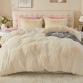 thumbnail image 1 of Luxury Fuzzy Duvet Cover Set Queen Size Fluffy Comforter Cover Set for Queen Bed 2 Pieces Shaggy and Plush Soft Bedding Duvet Covers (Cream White, Queen), 1 of 15