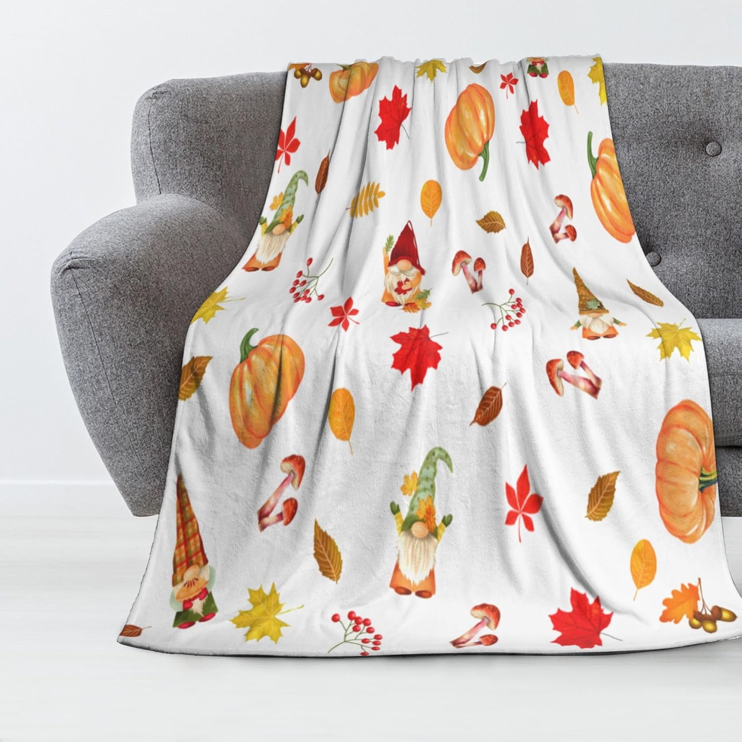 Luxury Fuzzy Fall Blanket Pumpkins Maple Leaves Throw Blanket for Couch