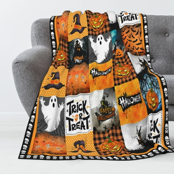 Luxury Fuzzy Halloween Blanket Pumpkin Ghosts Bat Spider Web Witch Hat Throw Blanket for Couch Lightweight Cozy Soft and Warm Plush Throws Blankets for Sofa Bed Living Room in Fall 50"x40"