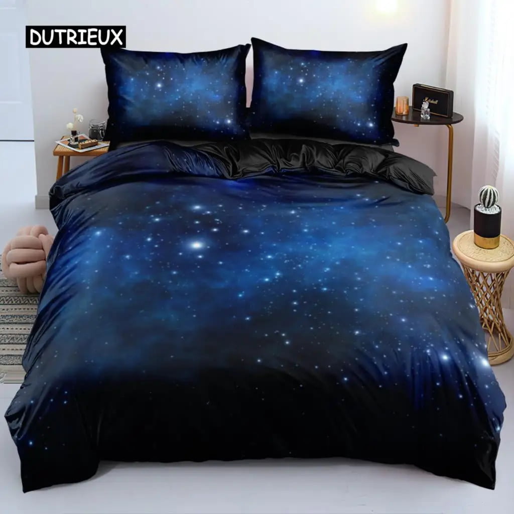 Luxury Galaxy Dark Blue Bedding Set Fantasy Starry Sky Duvet Cover Set Shining Stars Starry Sky