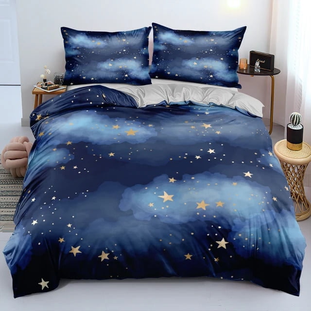 Luxury Galaxy Dark Blue Bedding Set Twin Full Queen King Size Duvet