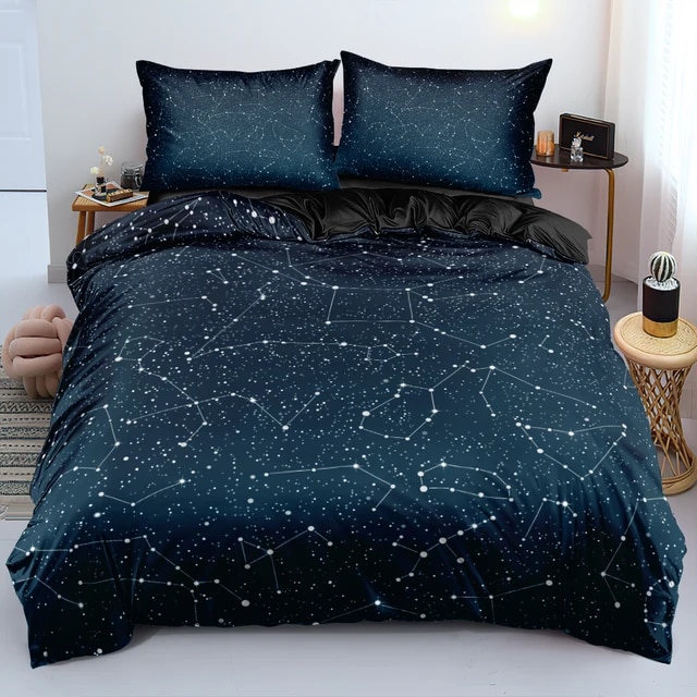 Luxury Galaxy Dark Blue Bedding Set Twin Full Queen King Size Duvet/Quilt Cover Set Shining