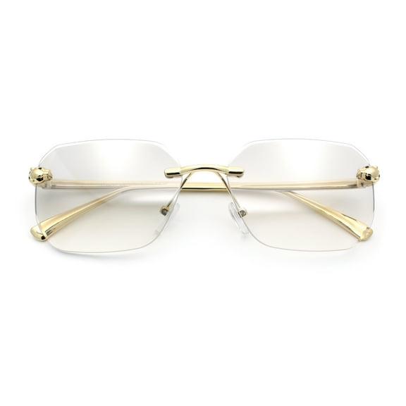 Luxury Gangster Bevel Rectangle Rimless Jaguar Hinge Showy Sunglasses Gold - Clear