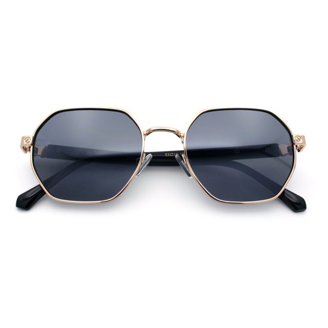 Luxury Gangster Octagonal Retro Refined Gentlemans Metal Rim Sunglasses Gold - Black