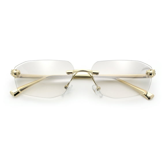 Luxury Gangster Rimless Jaguar Head Hinge Showy Sunglasses Gold - Clear