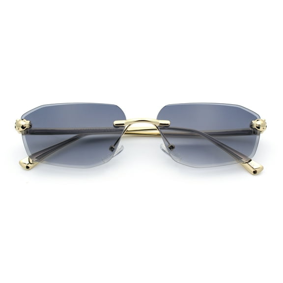 Luxury Gangster Rimless Jaguar Head Hinge Showy Sunglasses Gold - Smoke