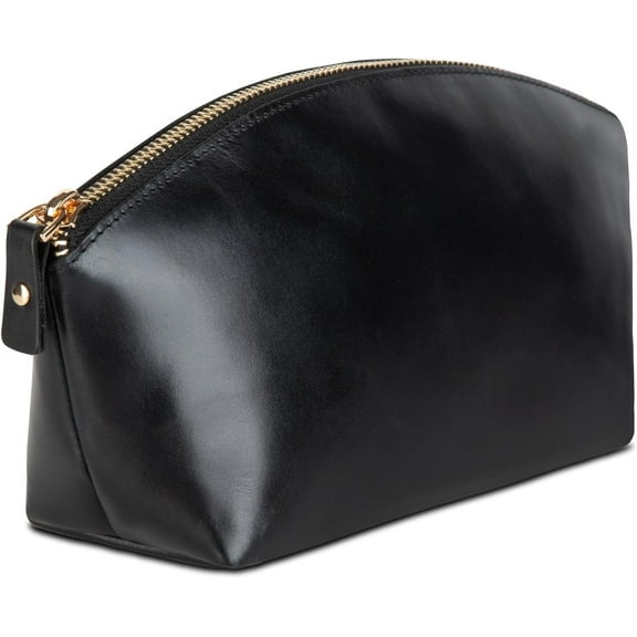 Luxury Genuine Leather Cosmetic Makeup Bag – Stylish Travel Organizer Clutch for Women with Zipper Pouch for Beauty & Toiletry Essentials (Avanza Black)