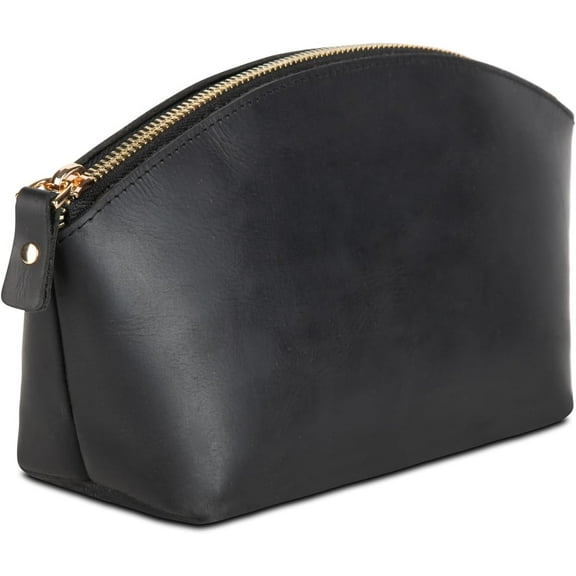 Luxury Genuine Leather Cosmetic Makeup Bag – Stylish Travel Organizer Clutch for Women with Zipper Pouch for Beauty & Toiletry Essentials (Black)