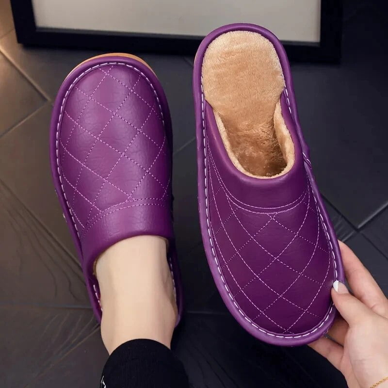 Luxury Genuine Leather Handmade Men House Slippers Winter Slip On Soft ...