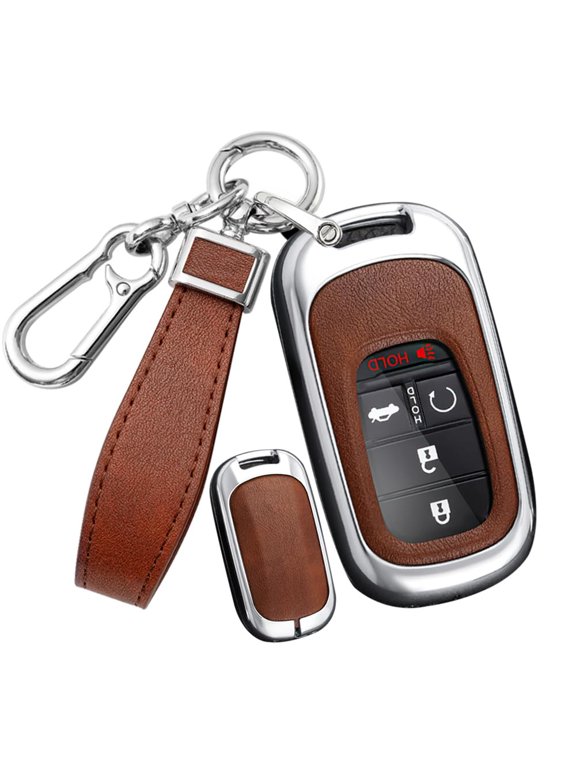 Luxury Genuine Leather Smart Key Fob Cover with Detachable Keychain for Honda Civic Accord HR-V Pilot CR-V 2022 2023 2024 3 4 5 Button Protective Remote Case
