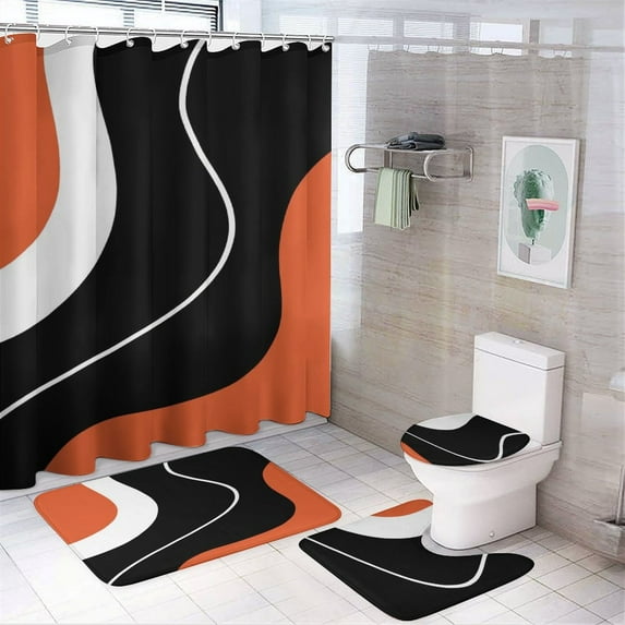 Luxury Geometric 4 Piece Shower Curtain Sets, Non-Slip Rugs, Toilet Lid Cover And Bath Mat, for Bathroom Decor Set, 72" X 72"