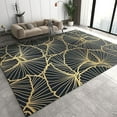 thumbnail image 1 of Luxury Geometric Black Gold Line Art Area Rug, Modern Gold Striped Ginkgo Plant Indoor Kids Rugs, Machine Washable Breathable Durable Carpet For Front Entrance Floor Decor 2 x 3ft, 1 of 6