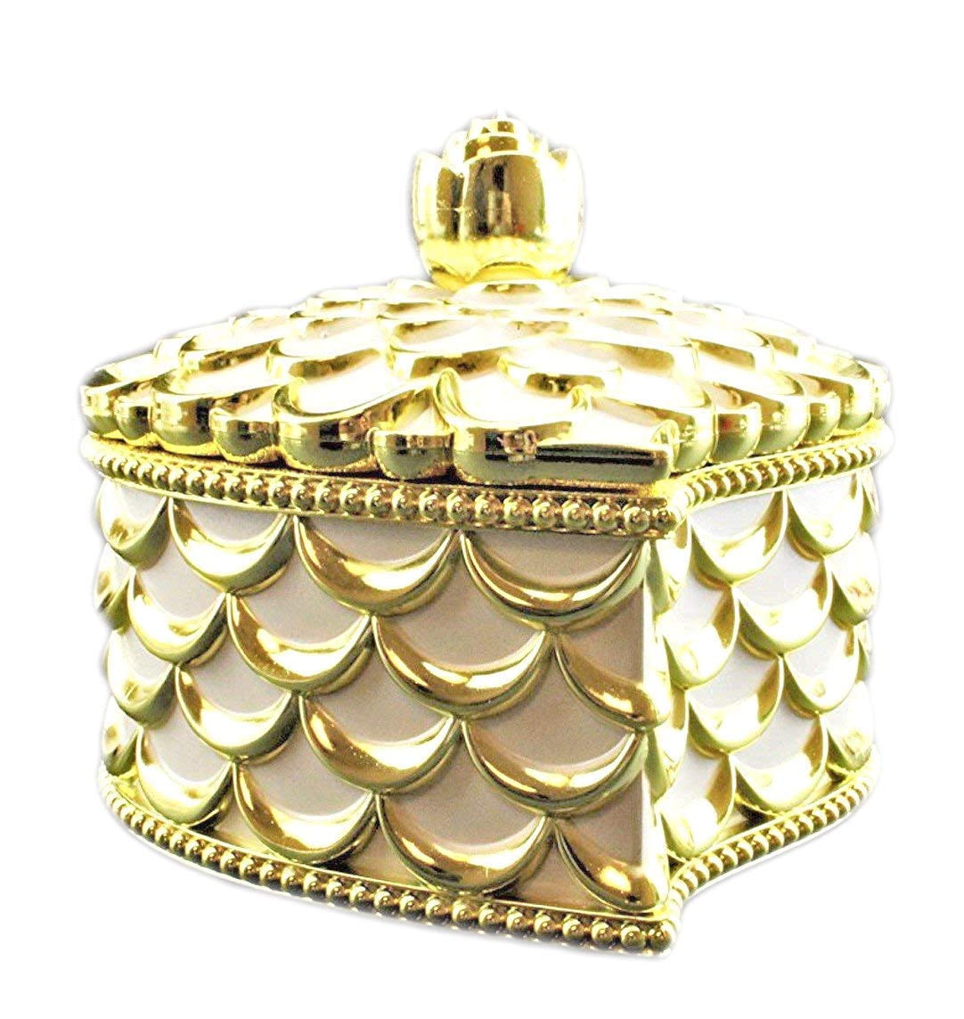 Luxury Gift Box ~ Shining Gold Heart Shape Makeup Jewelry Organizer Storage Box with mirror (Birthday Gift, Christmas Gift Idea,Room decor) KT00047