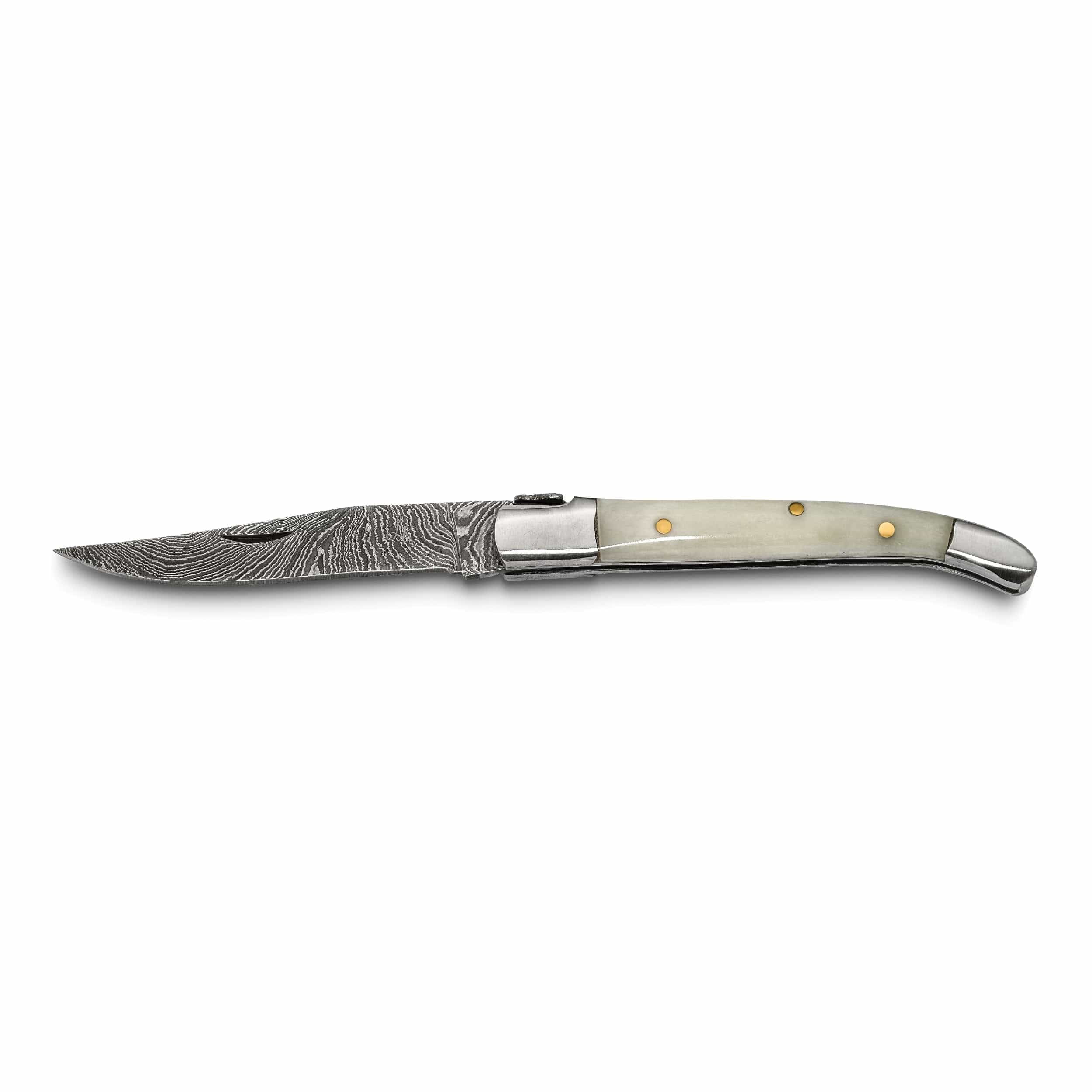Damascus Steel 256 Layer Folding Blade Camel Bone Handle Knife