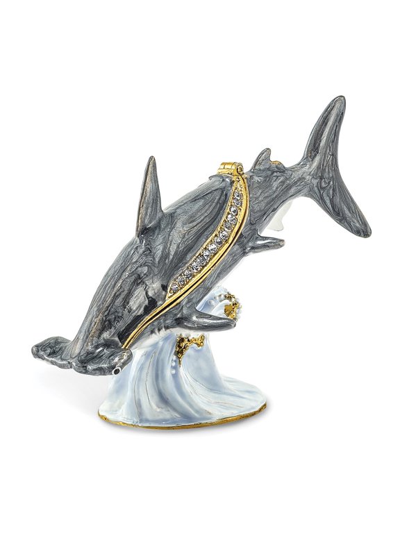 Bejeweled Multi Color Gray Finish CLOBBER Hammerhead Shark Trinket Box
