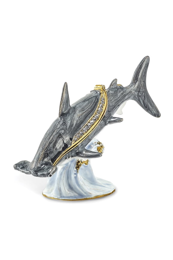 Bejeweled Multi Color Gray Finish CLOBBER Hammerhead Shark Trinket Box