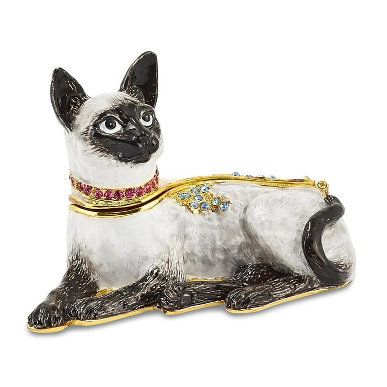 Bejeweled Enameled Siamese Cat Trinket Box Bejeweled Enameled Siamese Cat Trinket Box