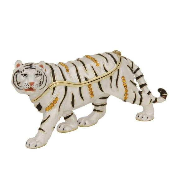 Luxury Giftware by Jere White Bengal Tiger Pewter, Enamel and Swarovski Crystals Trinket Box