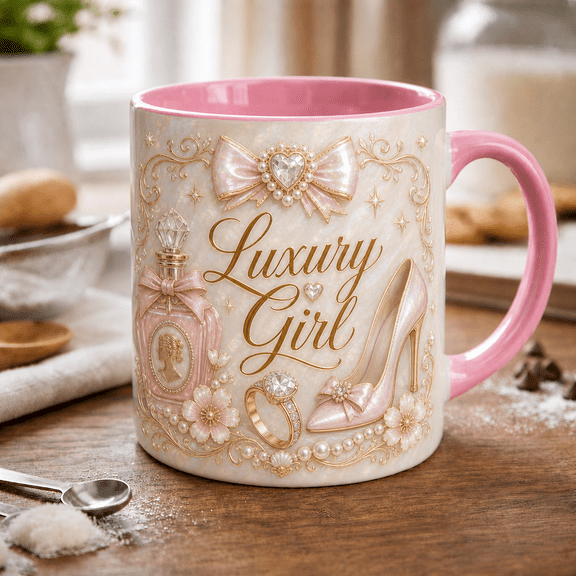 Luxury Girl Mug Pink Glam Coffee Cup Gift for Fashion Lover Birthday or Desk Style